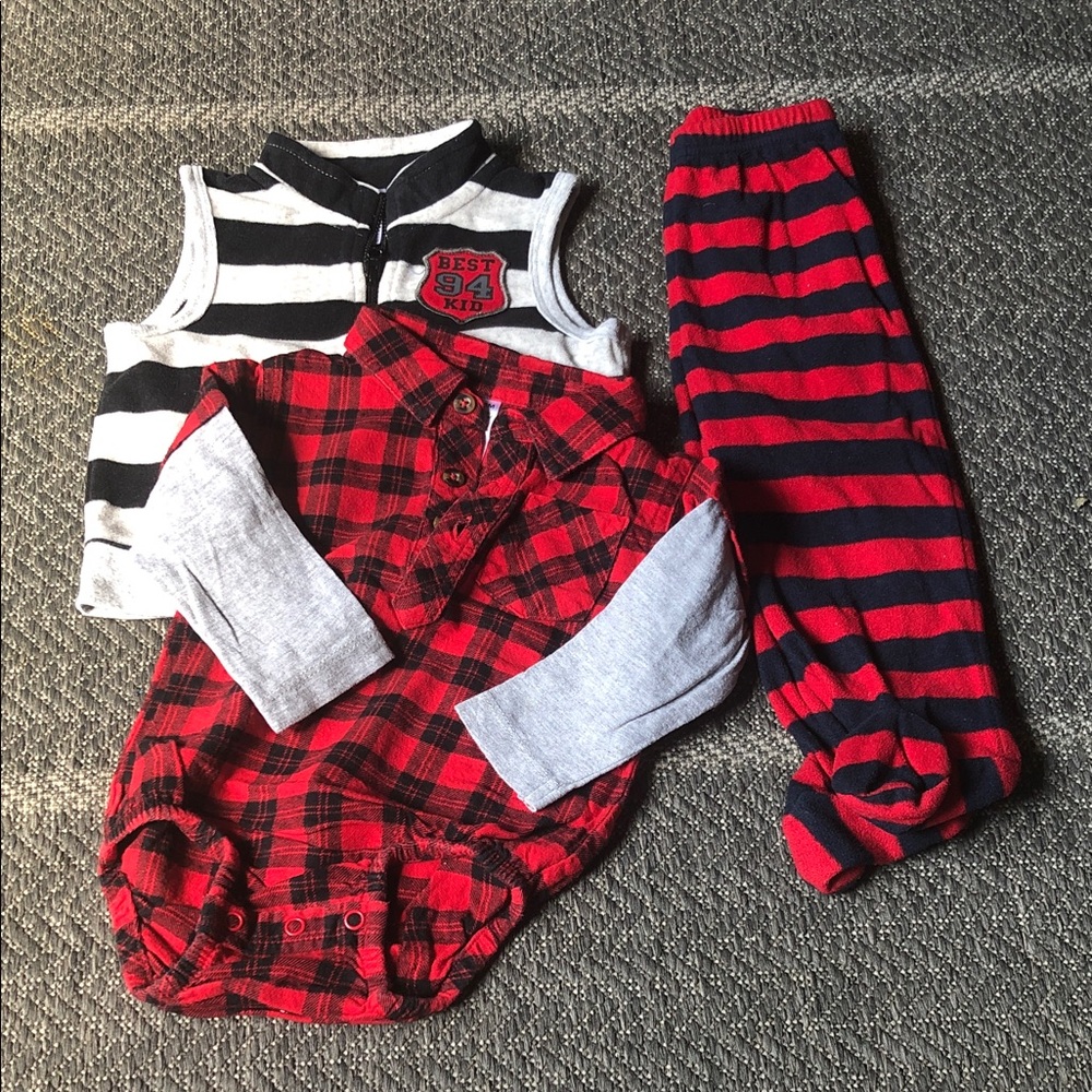 George fleece Red & Black Striped and Plaid 3-Piece Matching Set